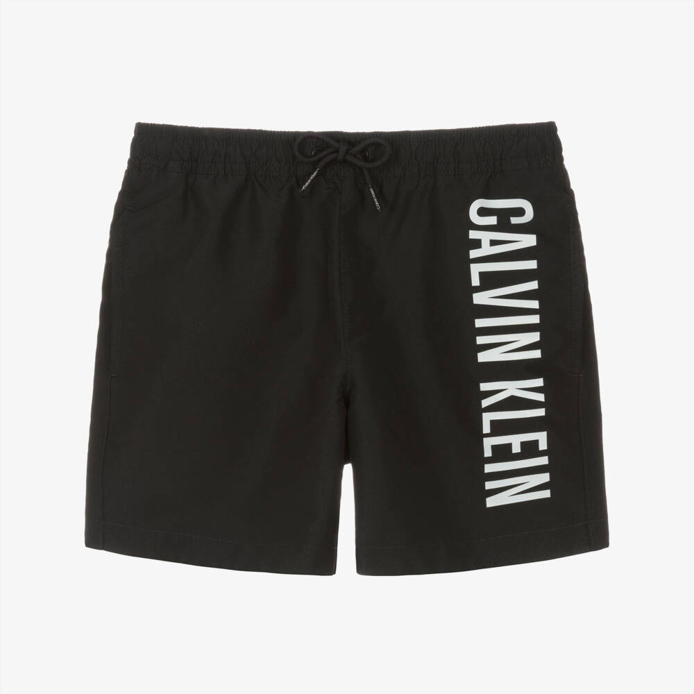 Calvin Klein-Boys Black & White Logo Swim Shorts | Childrensalon
