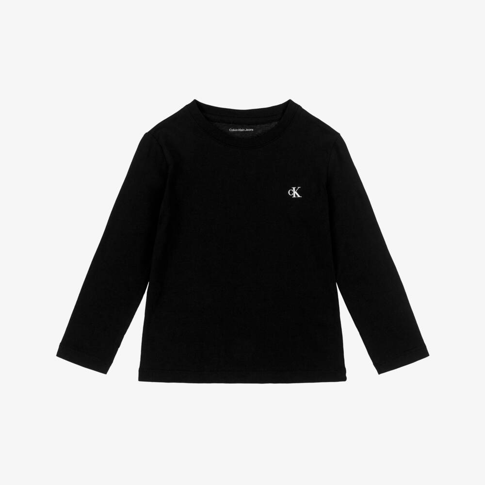 Calvin Klein-Boys Black & White Long-Sleeved Cotton Tops (2 Pack) | Childrensalon