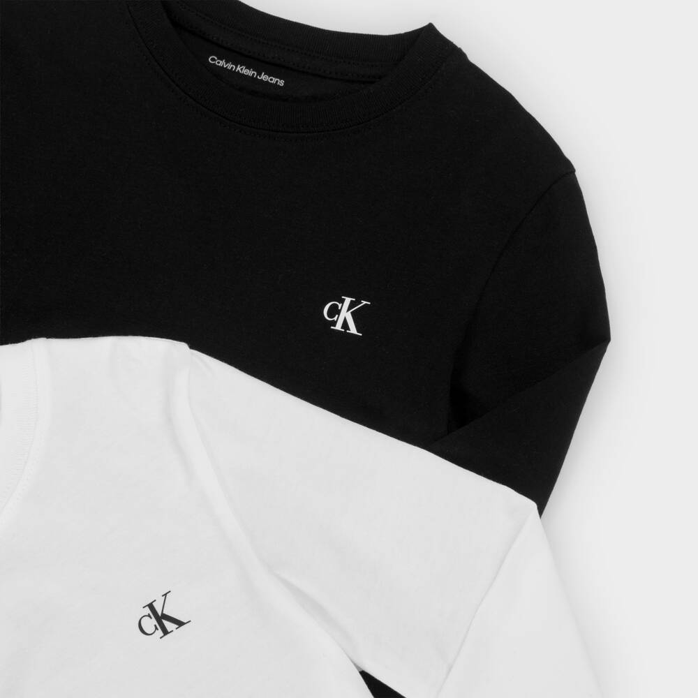 Calvin Klein-Boys Black & White Long-Sleeved Cotton Tops (2 Pack) | Childrensalon