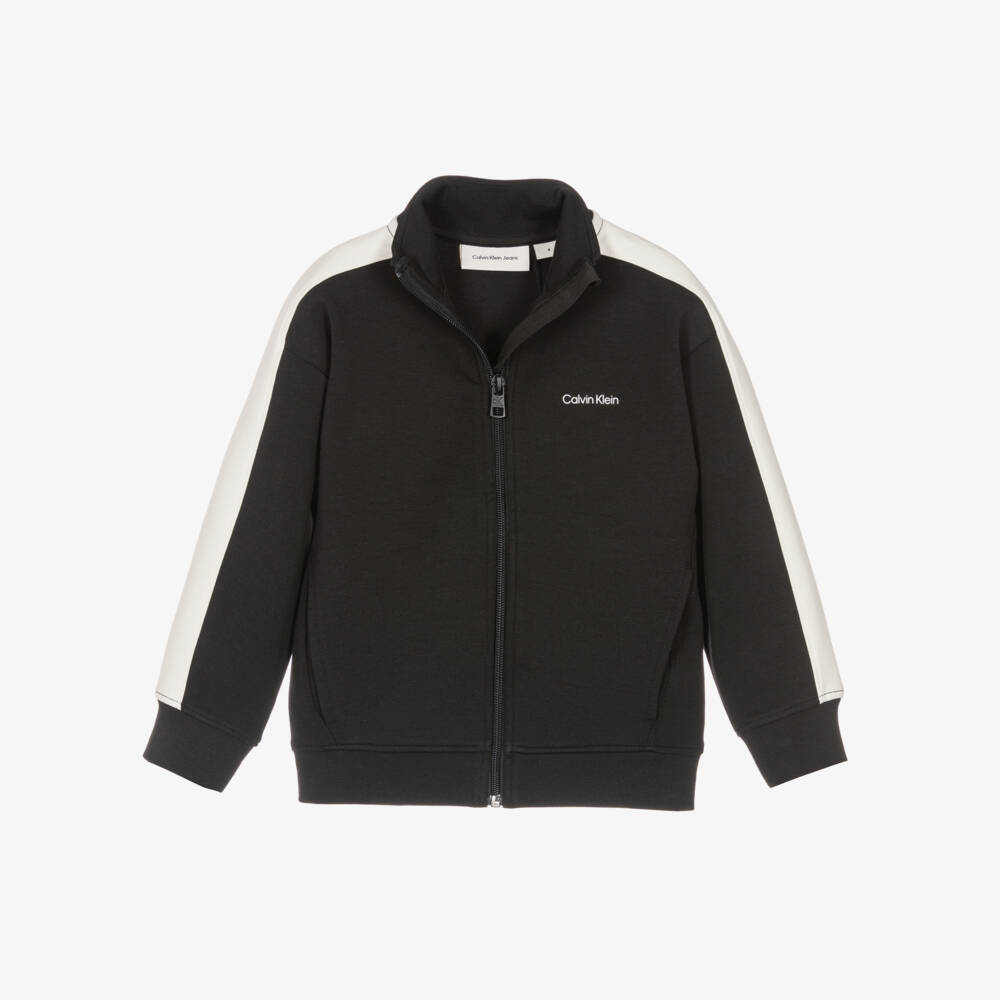 Calvin Klein-Boys Black & White Side Tape Tracksuit | Childrensalon