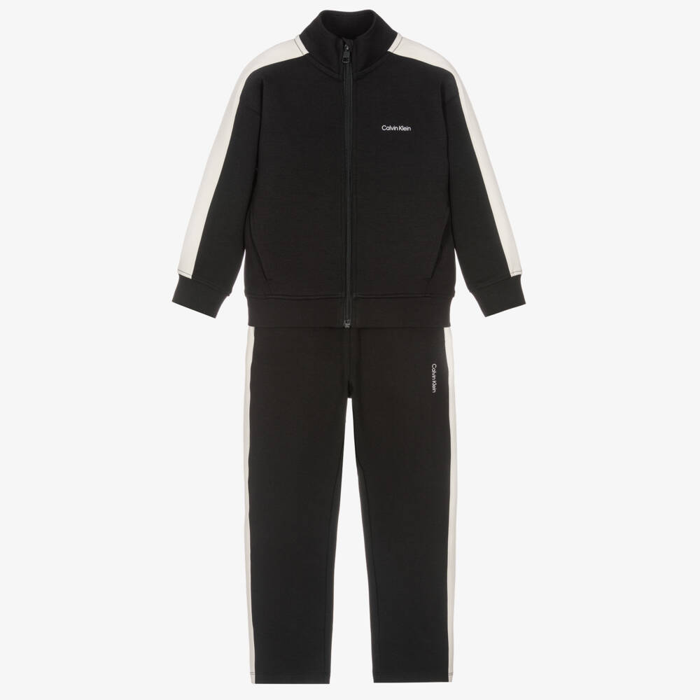 Calvin Klein-Boys Black & White Side Tape Tracksuit | Childrensalon