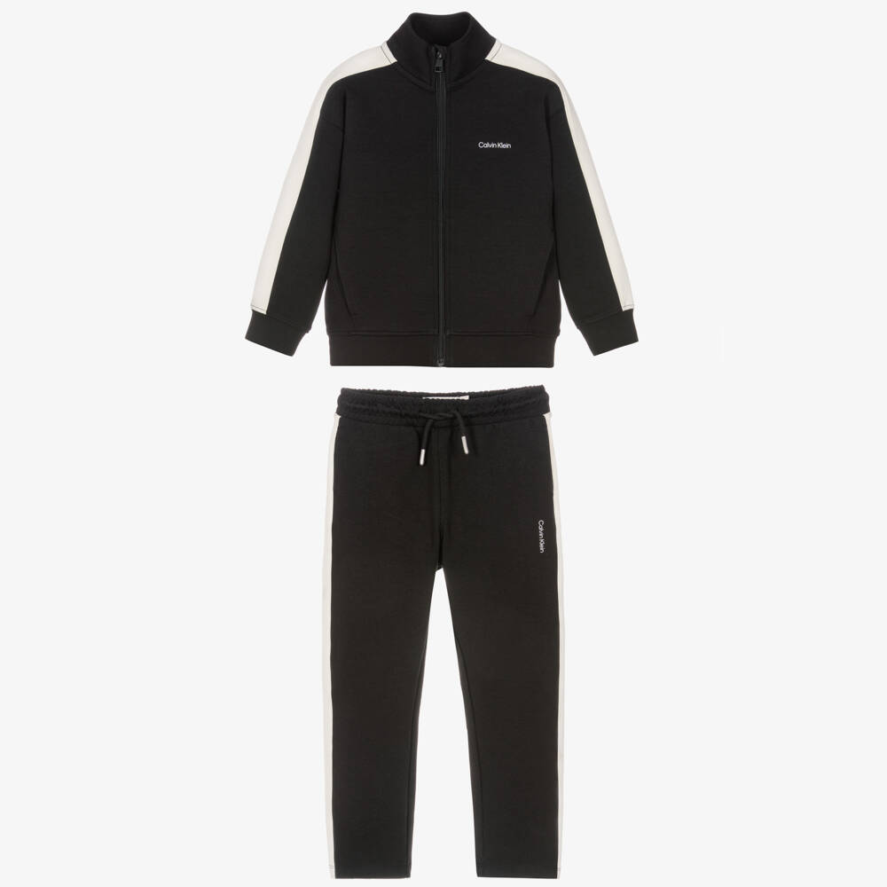 Calvin Klein-Boys Black & White Side Tape Tracksuit | Childrensalon