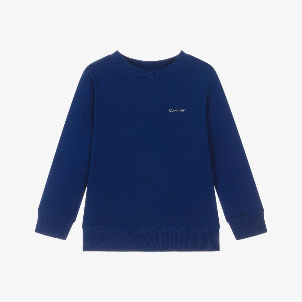 Calvin Klein-Boys Blue Cotton Crew Neck Sweatshirt | Childrensalon