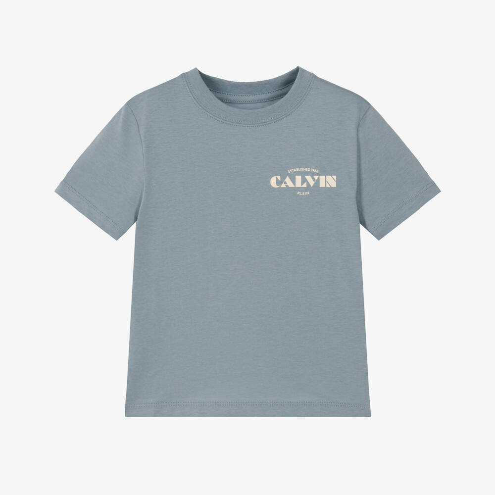 Calvin Klein-Boys Blue Cotton Logo T-Shirt | Childrensalon