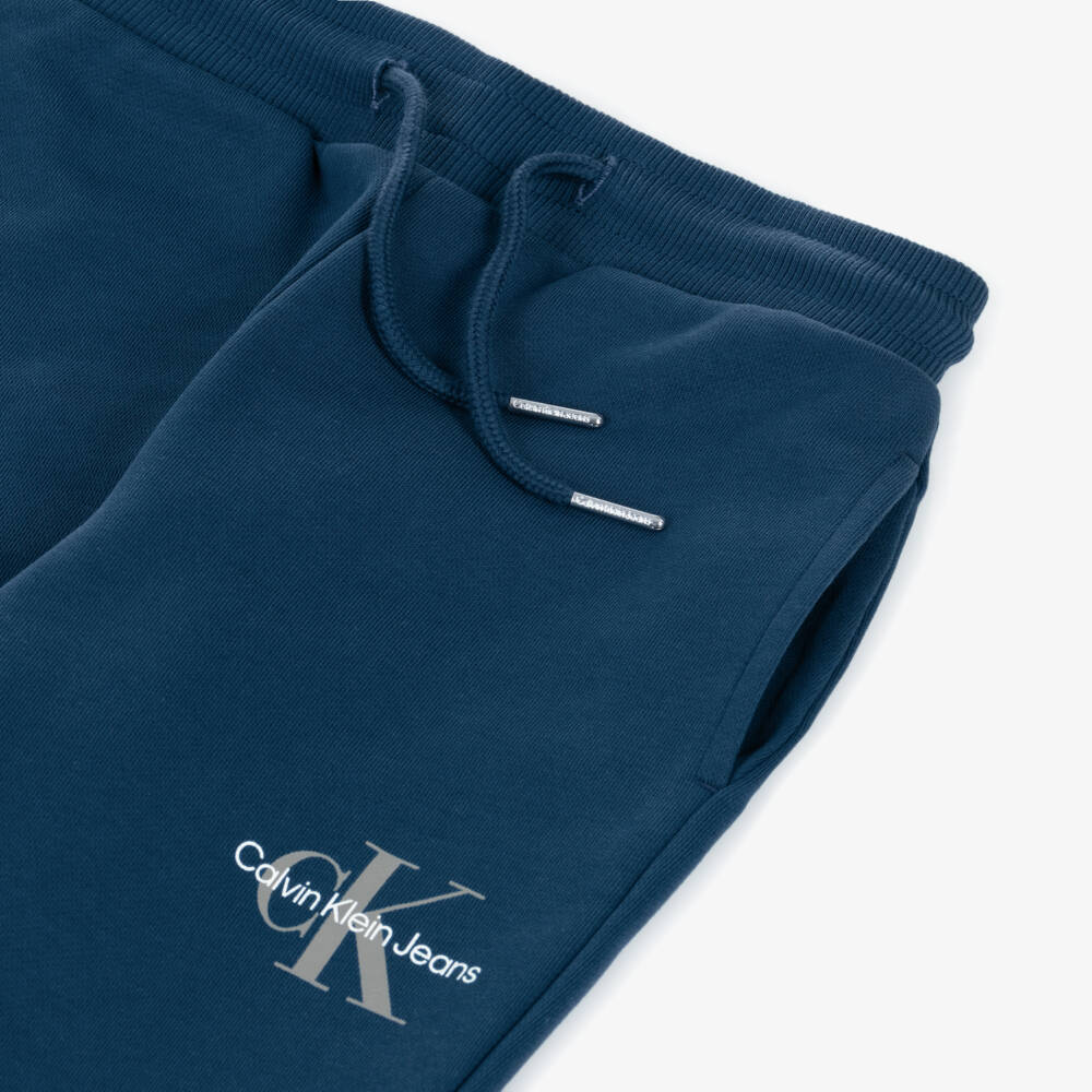 Calvin Klein-Boys Blue Cotton Monogram Logo Joggers | Childrensalon