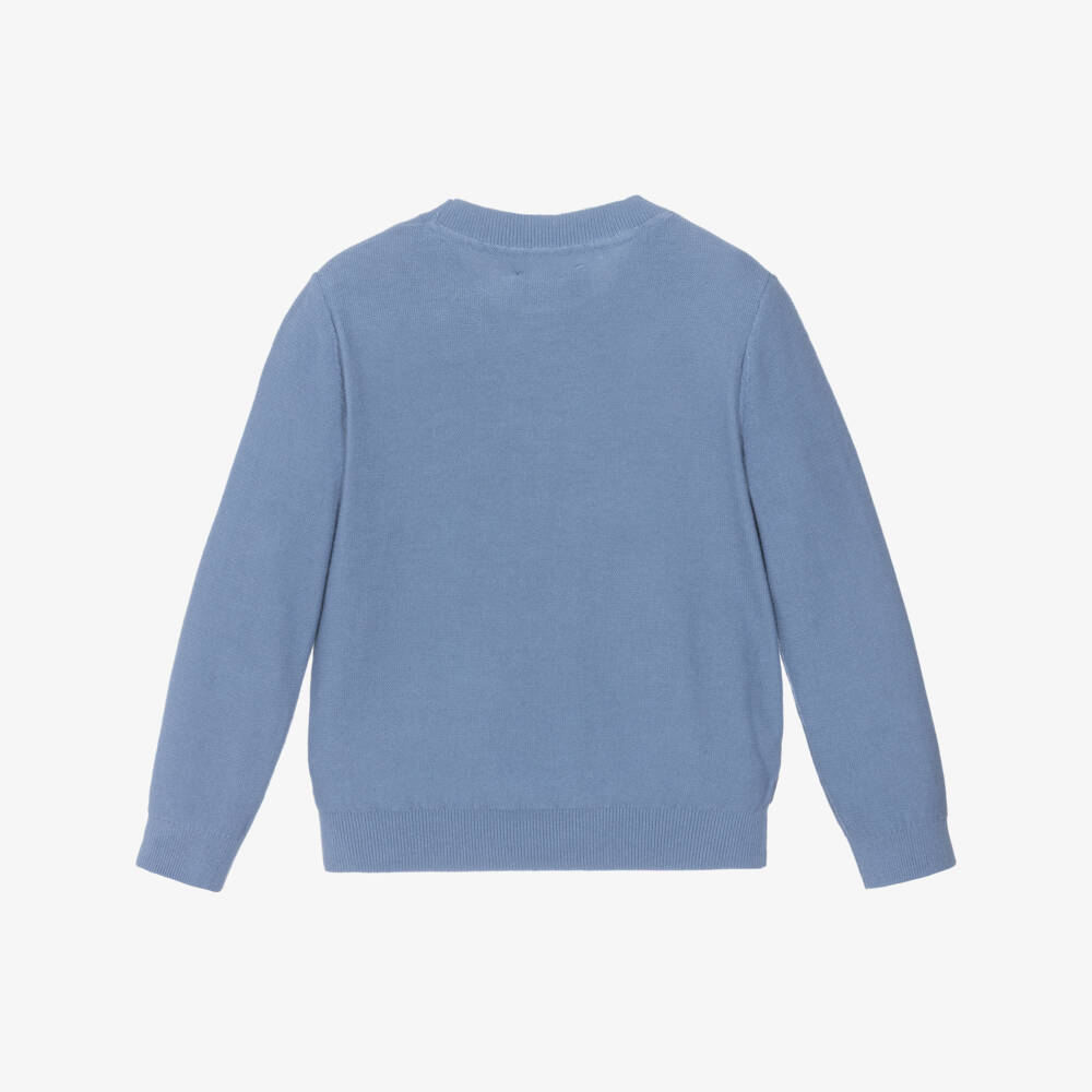 Calvin Klein-Boys Blue Cotton Sweater with Raised Monogram Logo | Childrensalon