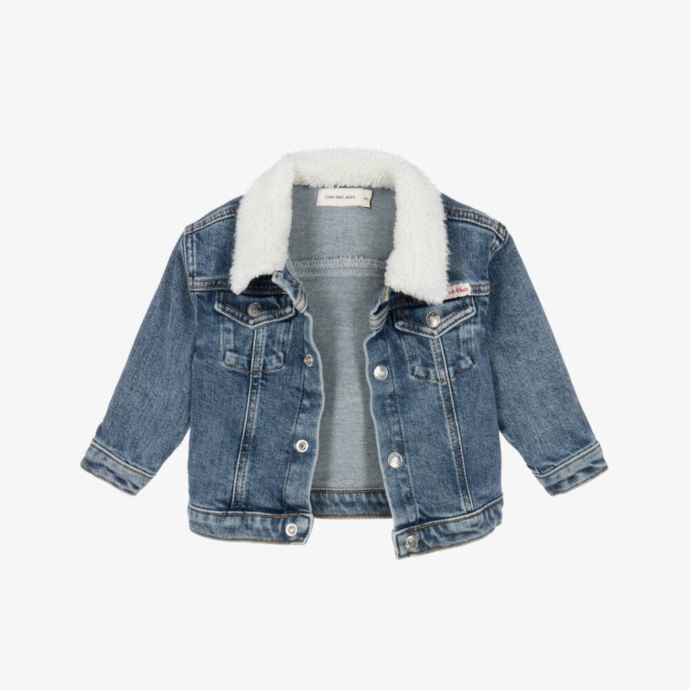 Calvin Klein-Boys Blue Denim Jacket with Sherpa Collar | Childrensalon