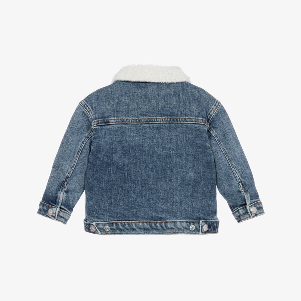 Calvin Klein-Boys Blue Denim Jacket with Sherpa Collar | Childrensalon