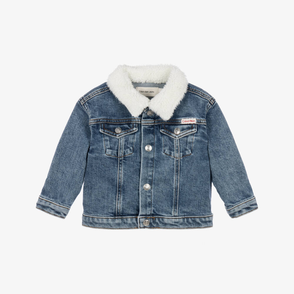 Calvin Klein-Boys Blue Denim Jacket with Sherpa Collar | Childrensalon