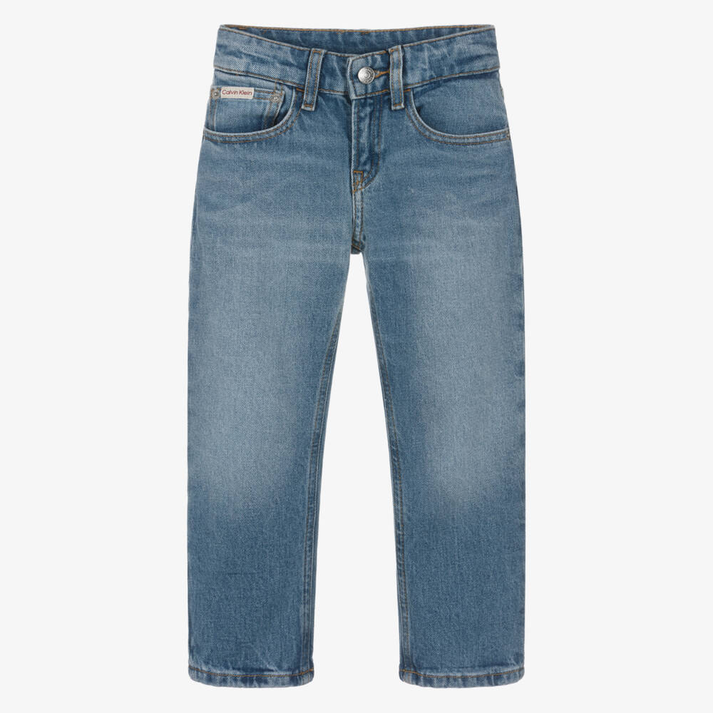 Calvin Klein-Boys Blue Denim Regular Straight Fit Logo Jeans | Childrensalon
