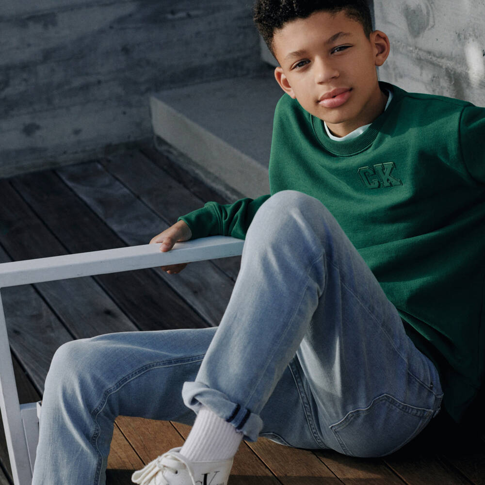 Calvin Klein-Boys Blue Denim Regular Straight Fit Logo Jeans | Childrensalon