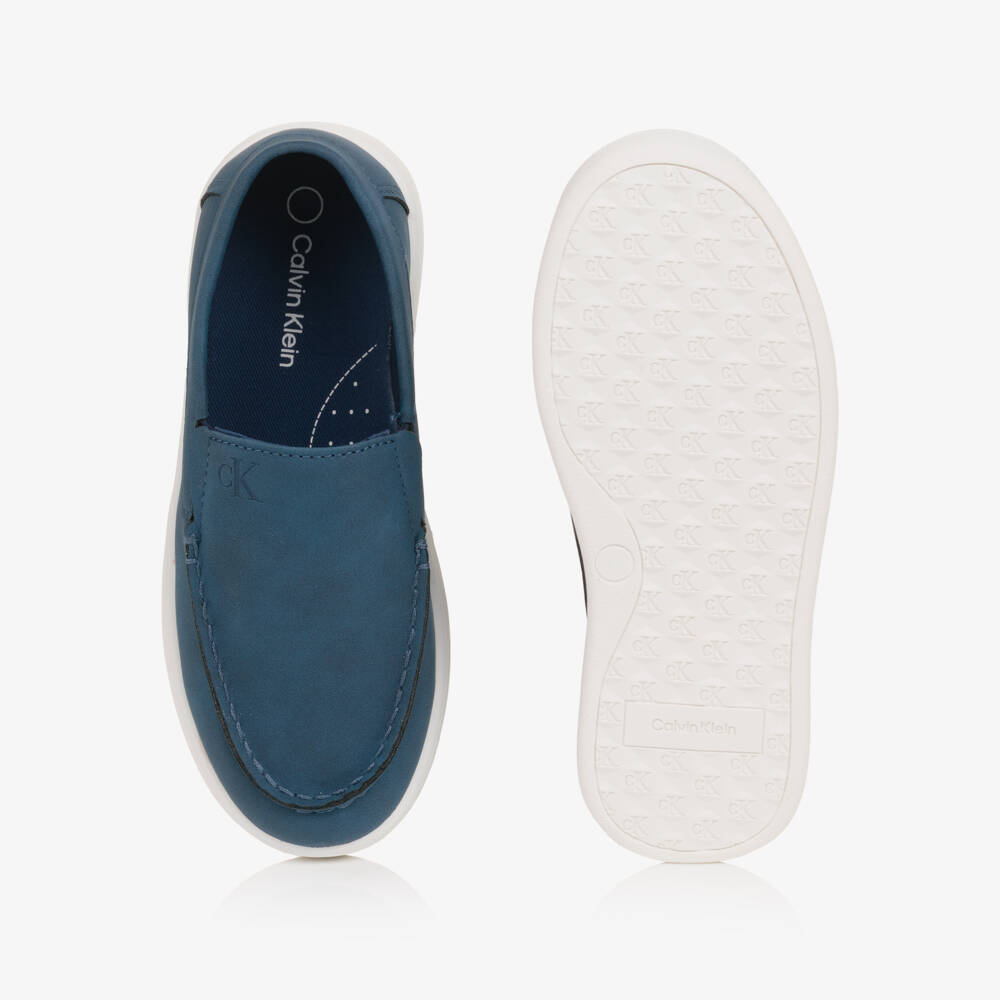 Calvin Klein-Boys Blue Faux Suede Leather Moccasins | Childrensalon