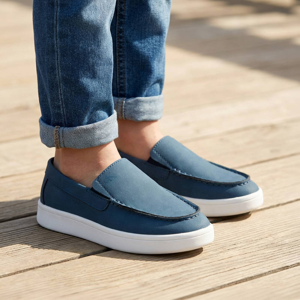 Calvin Klein-Boys Blue Faux Suede Leather Moccasins | Childrensalon