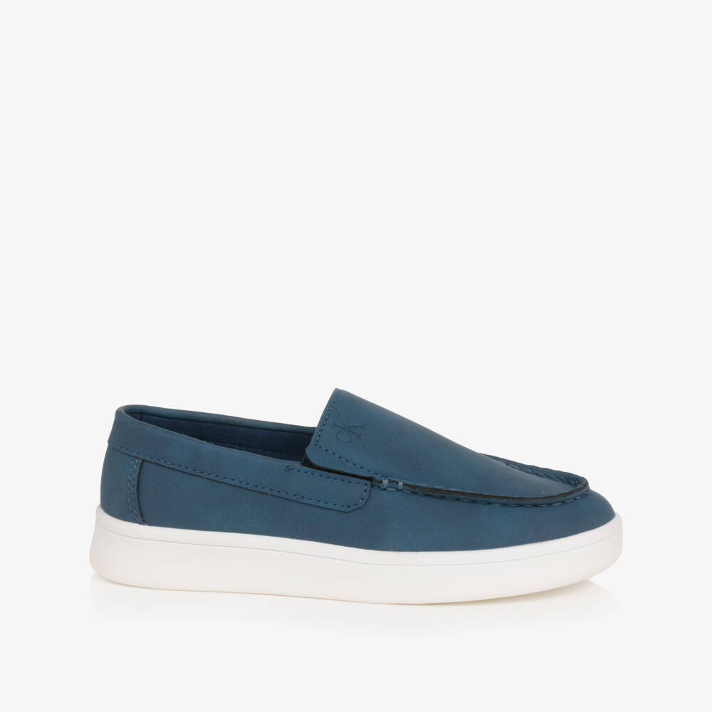 Calvin Klein-Boys Blue Faux Suede Leather Moccasins | Childrensalon