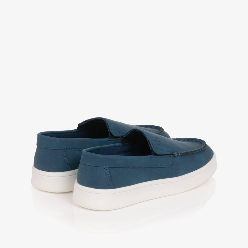 Calvin Klein-Boys Blue Faux Suede Leather Moccasins | Childrensalon