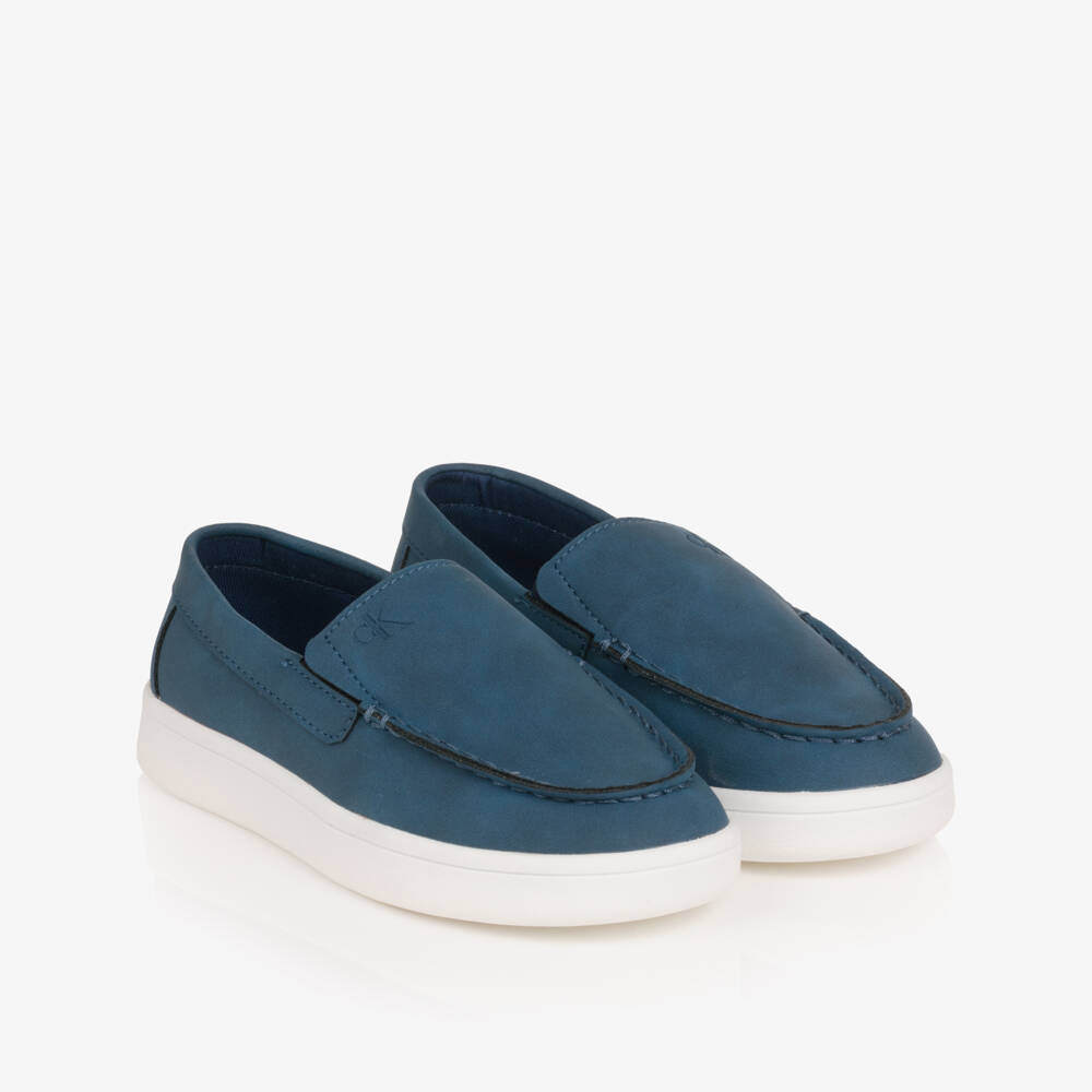 Calvin Klein-Boys Blue Faux Suede Leather Moccasins | Childrensalon