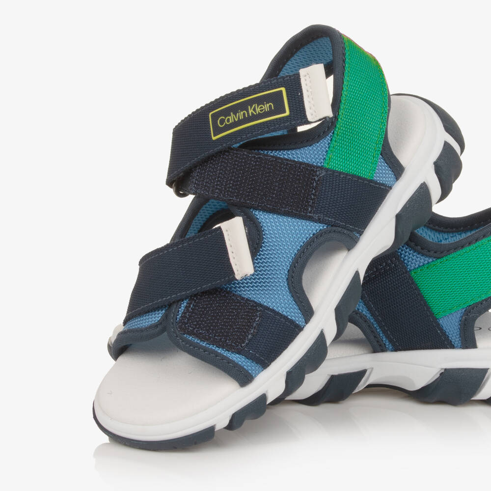 Calvin Klein-Boys Blue & Green Canvas Velcro-Fastening Sandals | Childrensalon
