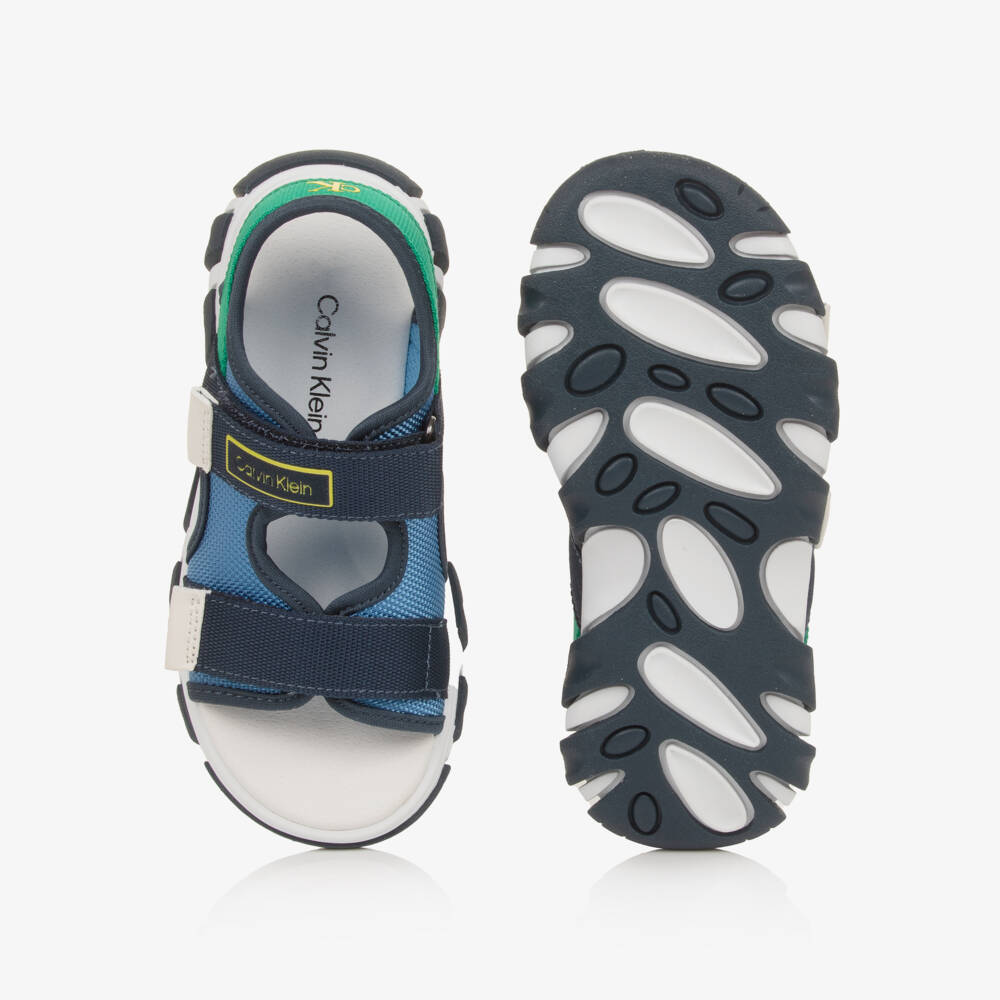 Calvin Klein-Boys Blue & Green Canvas Velcro-Fastening Sandals | Childrensalon