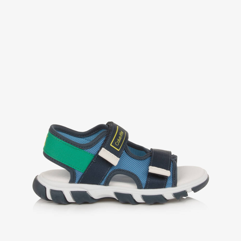 Calvin Klein-Boys Blue & Green Canvas Velcro-Fastening Sandals | Childrensalon