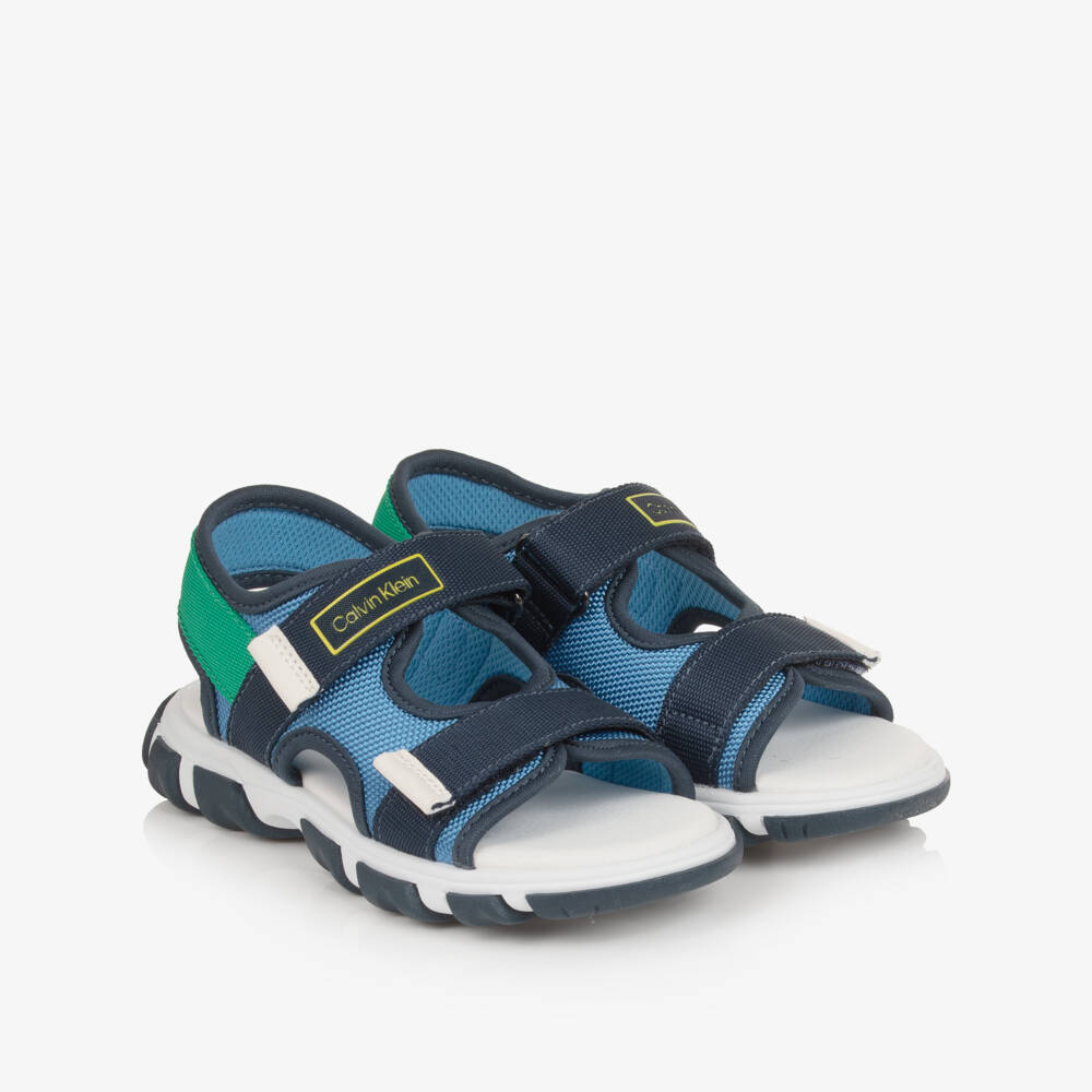 Calvin Klein-Boys Blue & Green Canvas Velcro-Fastening Sandals | Childrensalon