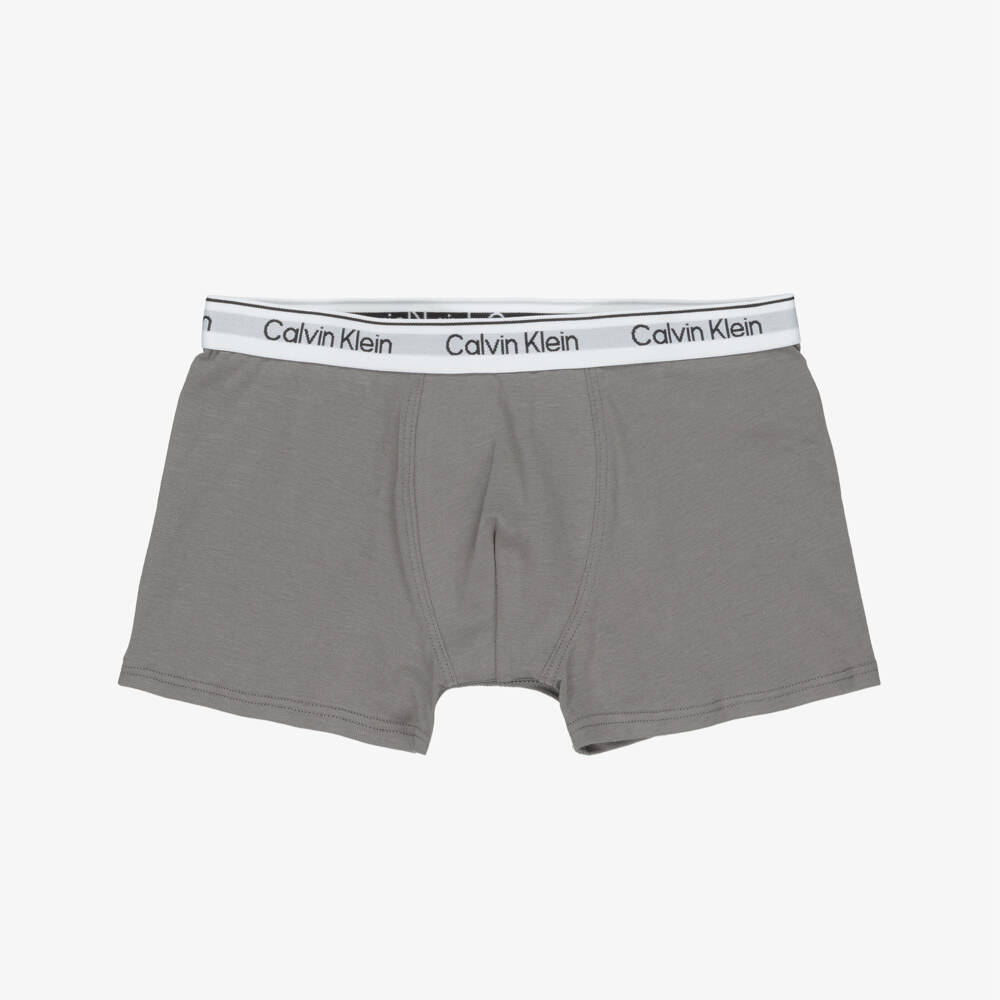 Calvin Klein-Boys Blue & Grey Cotton Boxer Shorts (3 Pack) | Childrensalon