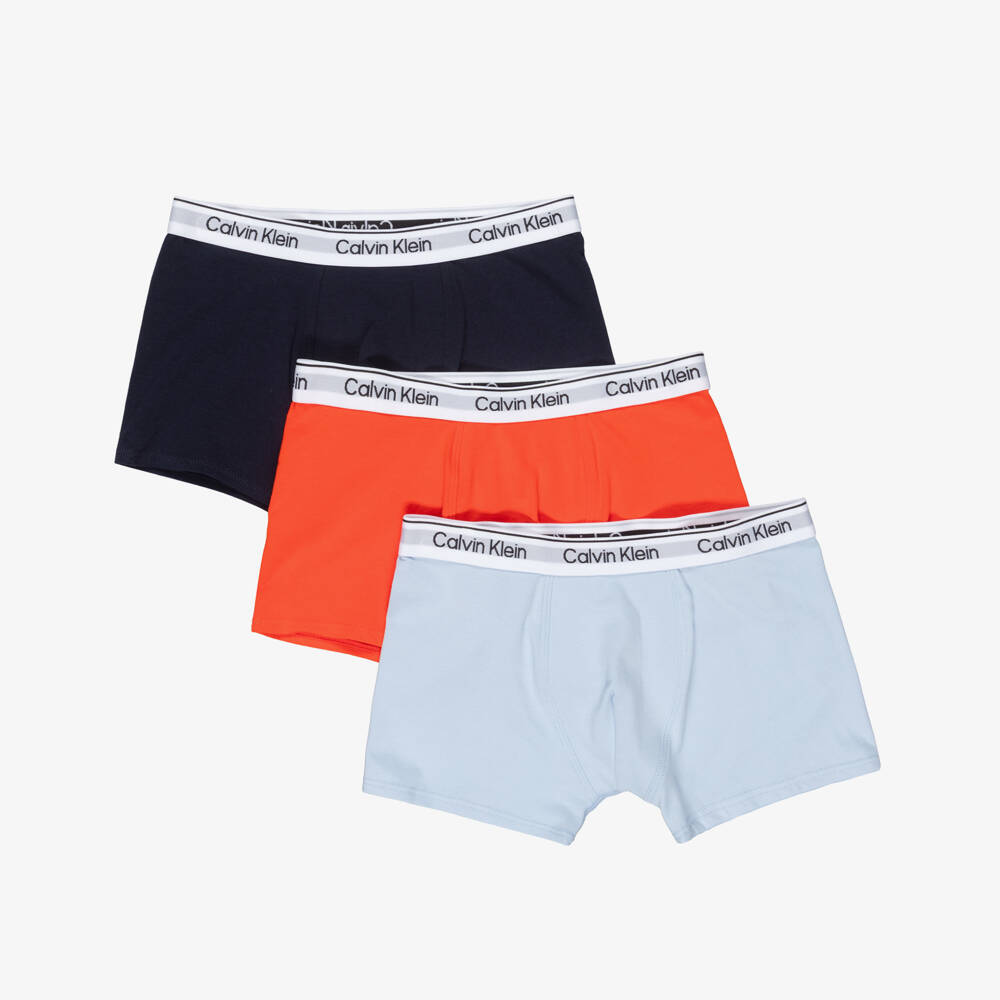 Calvin Klein-Boys Blue & Red Cotton Boxer Shorts (3 Pack) | Childrensalon