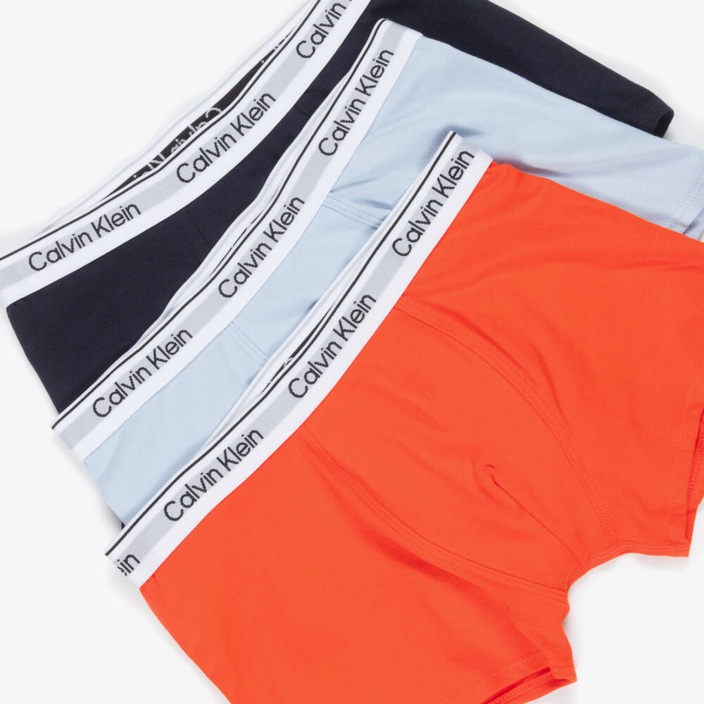 Calvin Klein-Boys Blue & Red Cotton Boxer Shorts (3 Pack) | Childrensalon