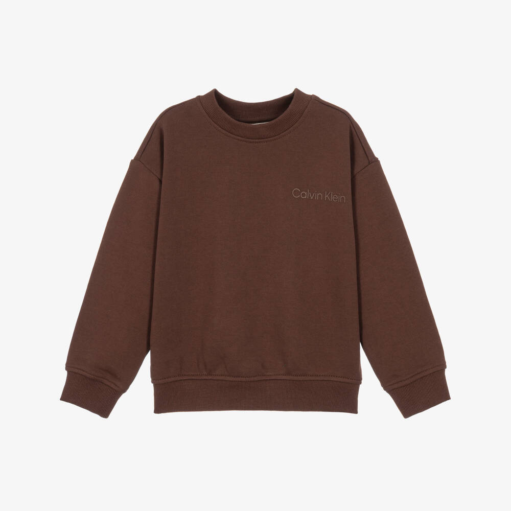 Calvin Klein-Boys Brown Cotton Logo Sweatshirt  | Childrensalon