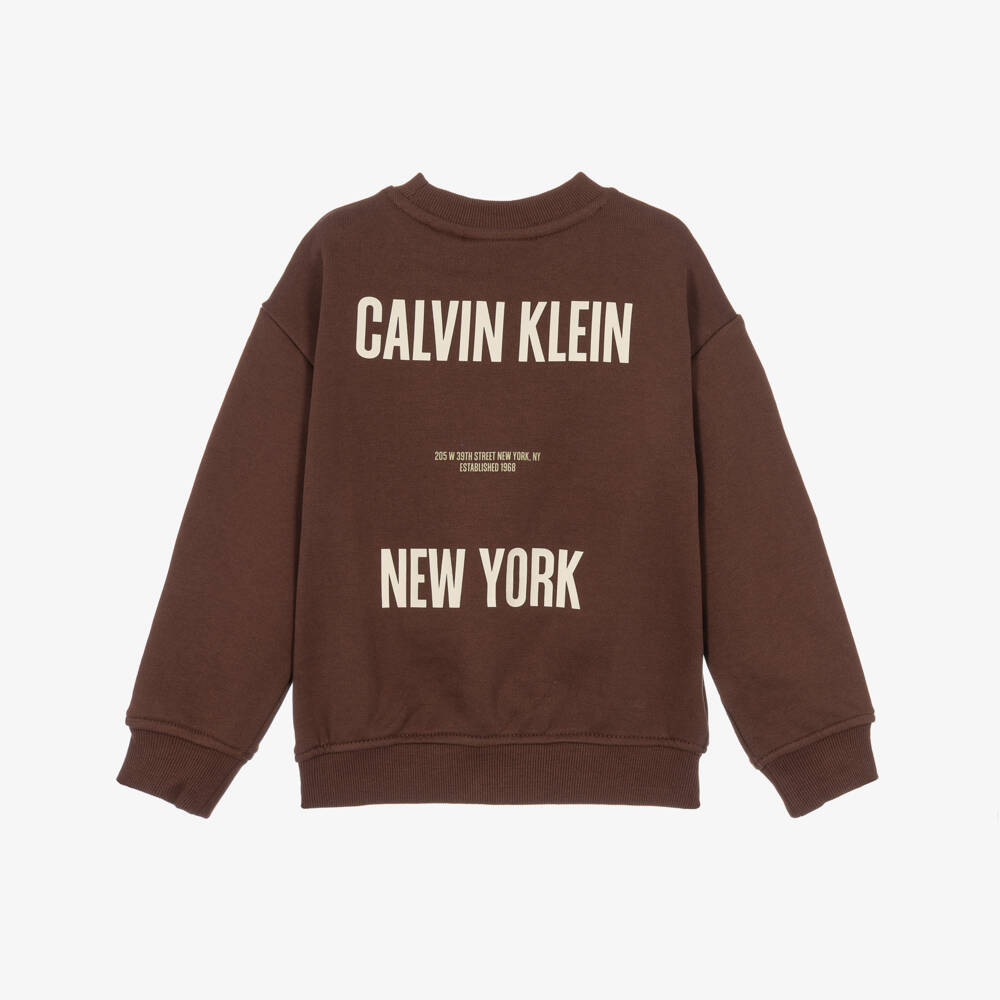 Calvin Klein-Boys Brown Cotton Logo Sweatshirt | Childrensalon