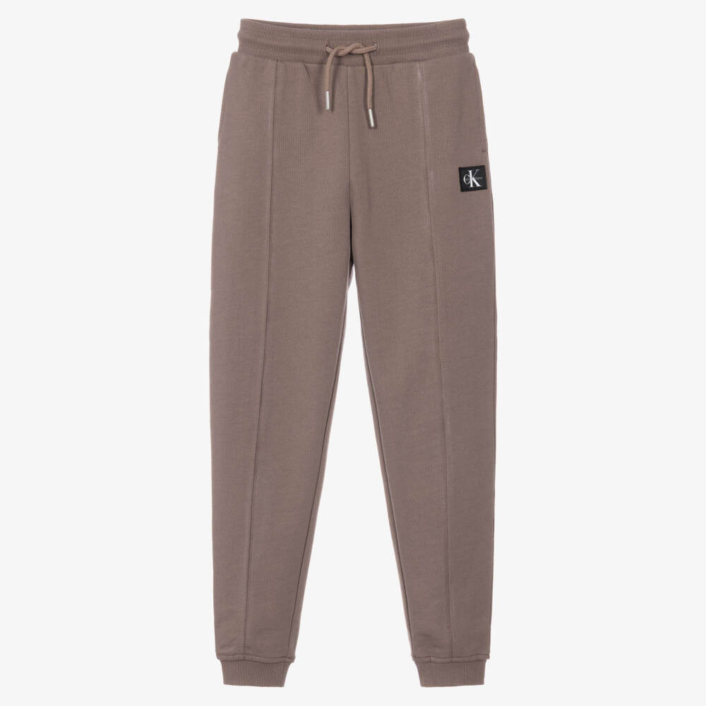 Calvin Klein-Boys Brown Cotton Seamed Joggers | Childrensalon