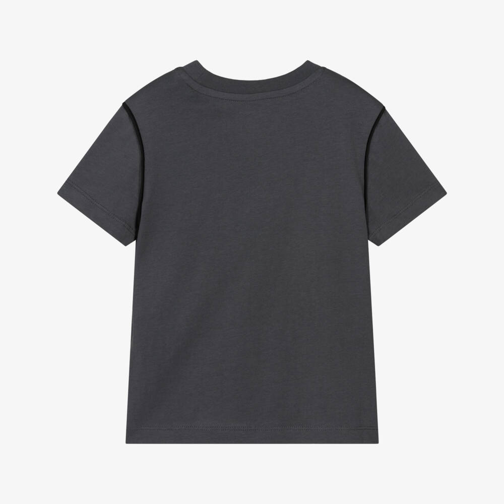 Calvin Klein-Boys Dark Grey Cotton Logo Crew Neck T-Shirt | Childrensalon