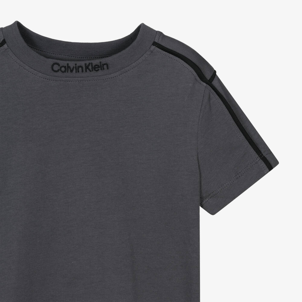 Calvin Klein-Boys Dark Grey Cotton Logo Crew Neck T-Shirt | Childrensalon