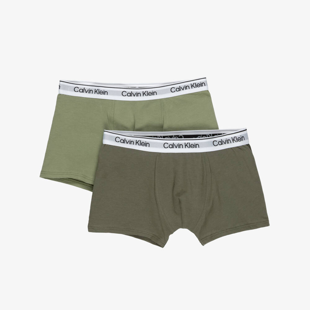 Calvin Klein-Boys Green Boxer Trunks (2 Pack) | Childrensalon