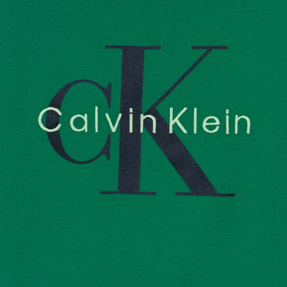 Calvin Klein-Boys Green Cotton CK Monogram T-Shirt | Childrensalon
