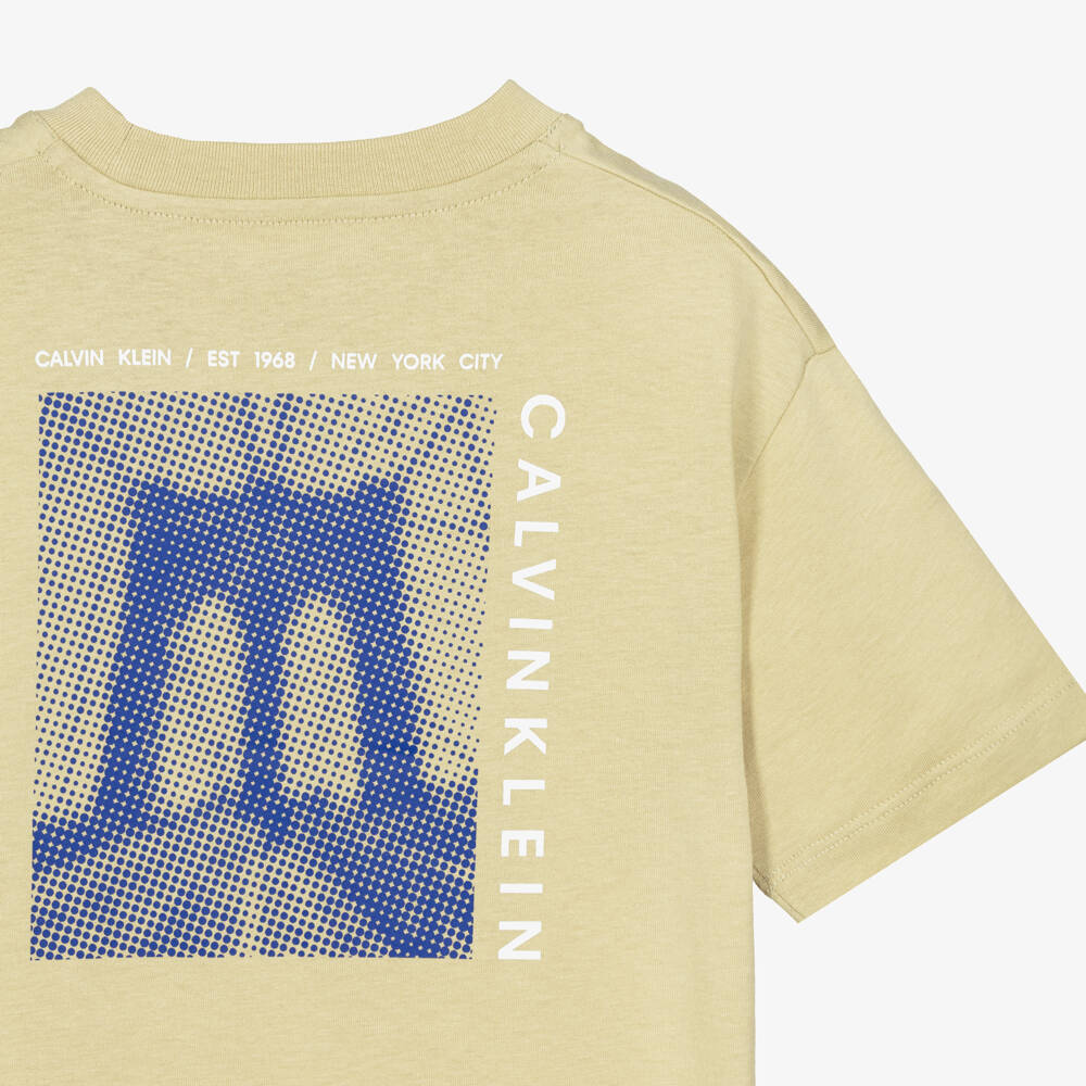 Calvin Klein-Boys Green Cotton T-Shirt with Bridge Graphic on the Back | Childrensalon