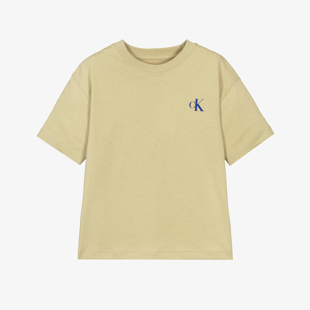 Calvin Klein-Boys Green Cotton T-Shirt with Bridge Graphic on the Back | Childrensalon