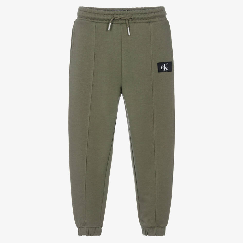 Calvin Klein-Boys Green Cuffed Joggers with Front Seam Detail | Childrensalon
