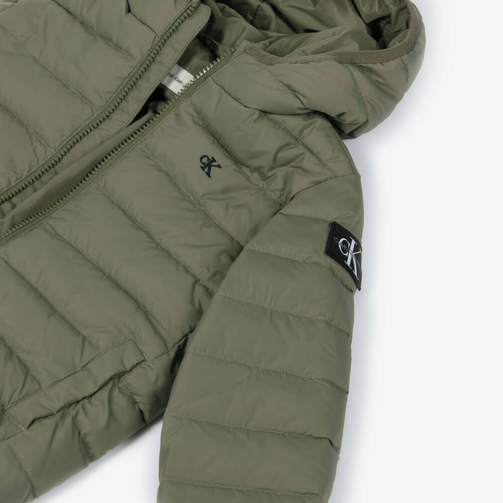 Calvin Klein-Boys Green Hooded Puffer Jacket | Childrensalon