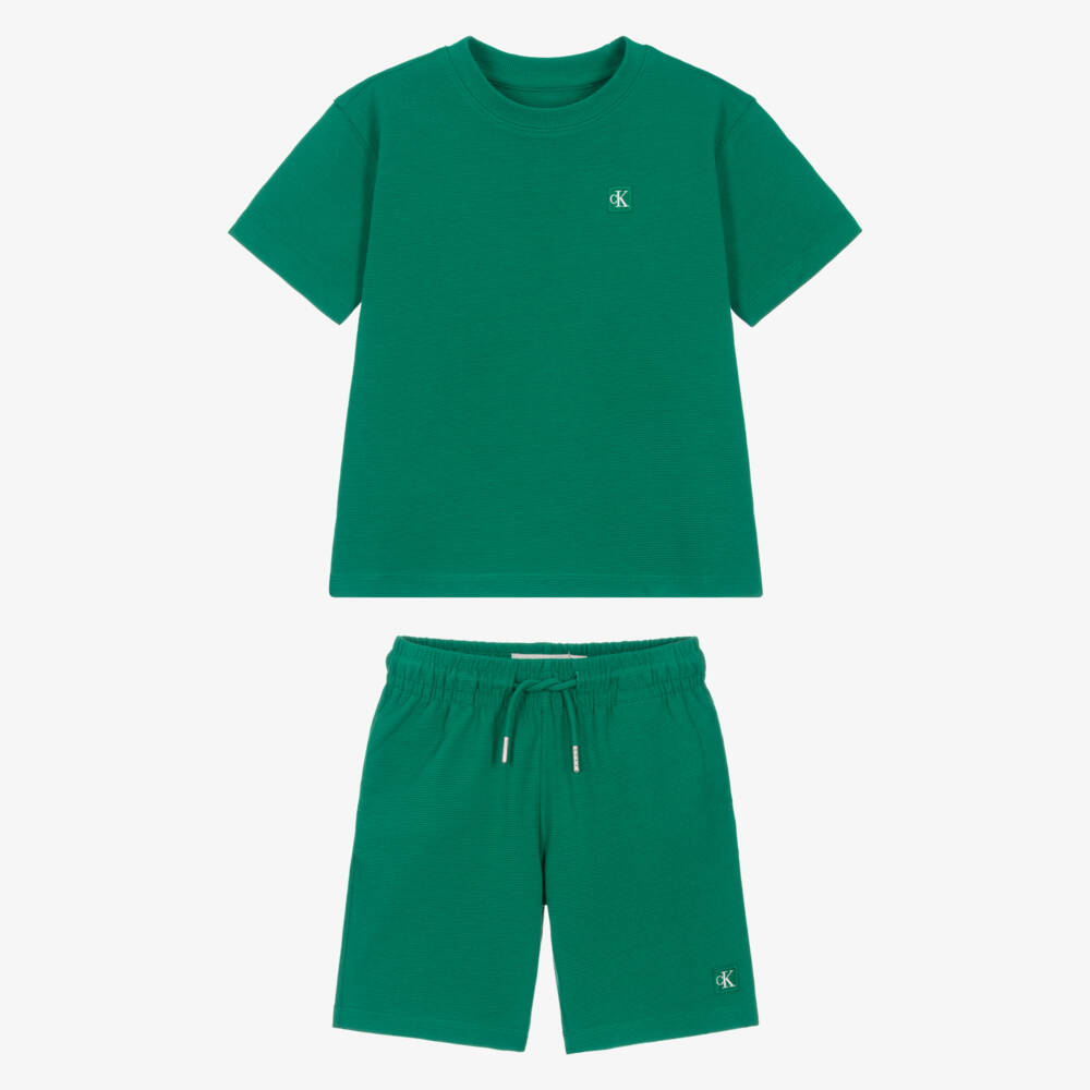 Calvin Klein-Boys Green Ribbed Jersey Shorts Set | Childrensalon
