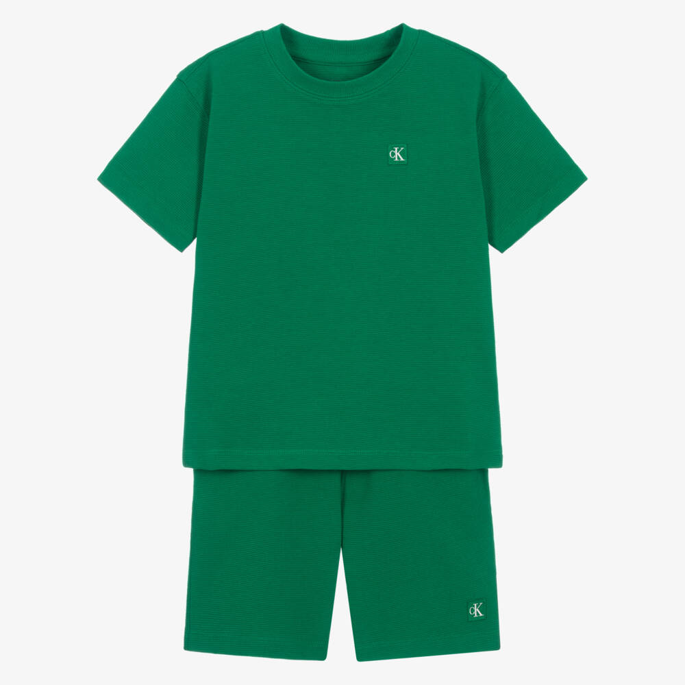 Calvin Klein-Boys Green Ribbed Jersey Shorts Set | Childrensalon