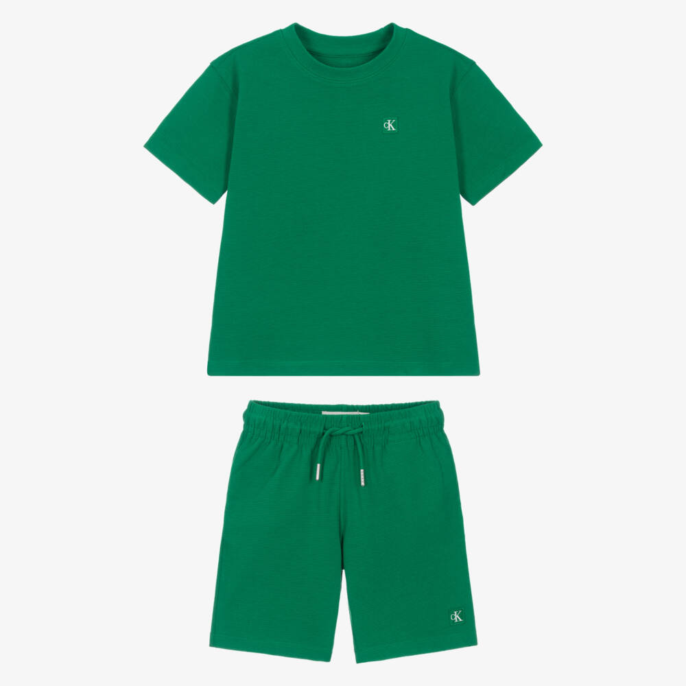 Calvin Klein-Boys Green Ribbed Jersey Shorts Set | Childrensalon
