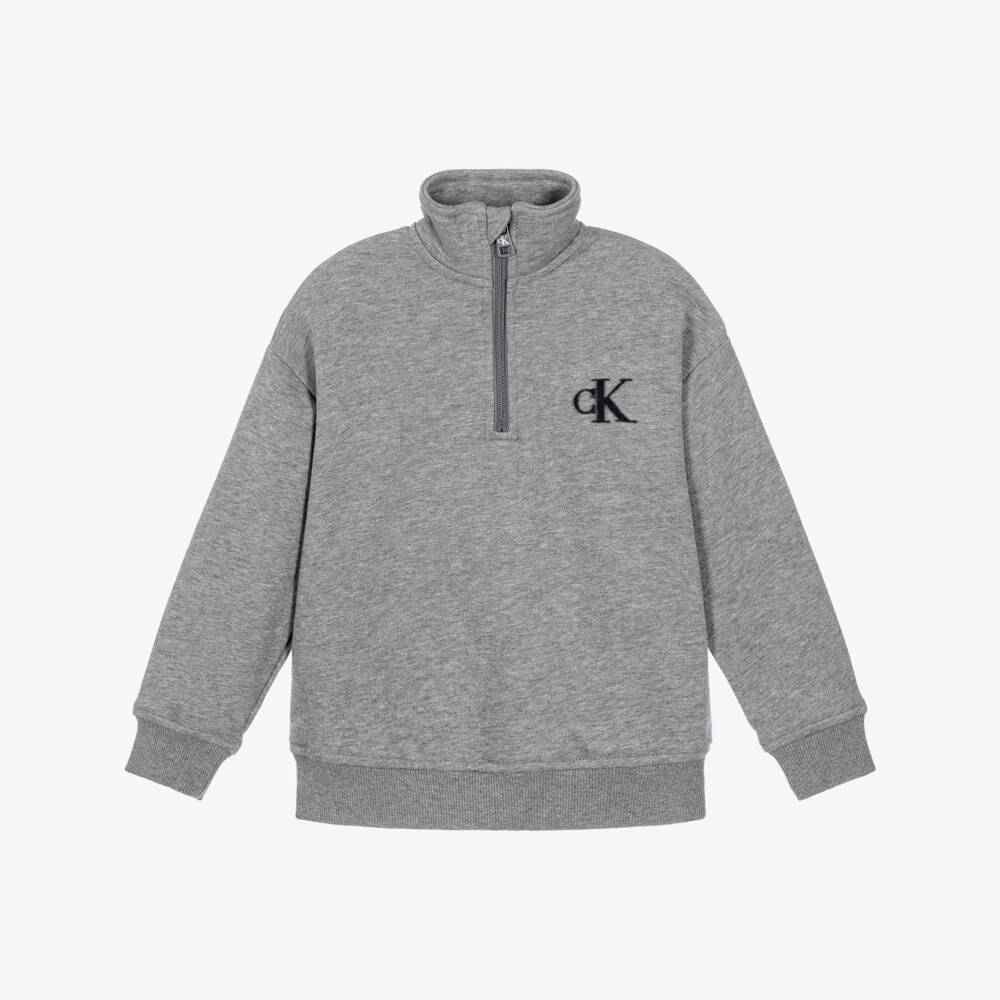 Calvin Klein-Boys Grey Half-Zip Sweatshirt | Childrensalon