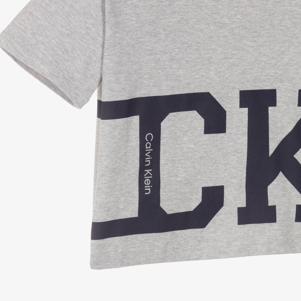 Calvin Klein-Boys Grey Marl Cotton Bold Face Logo T-Shirt | Childrensalon