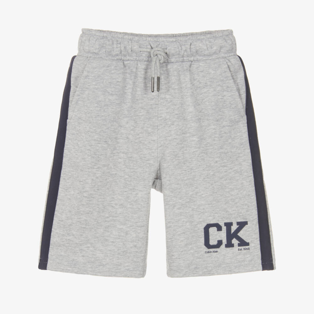Calvin Klein-شورت بشعار قطن جيرسي لون رمادي مارل للأولاد | Childrensalon
