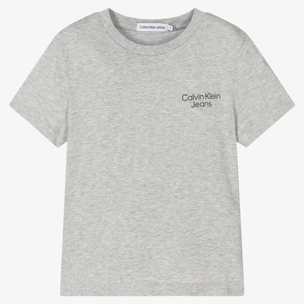 Calvin Klein-Boys Grey Marl Cotton T-Shirt | Childrensalon