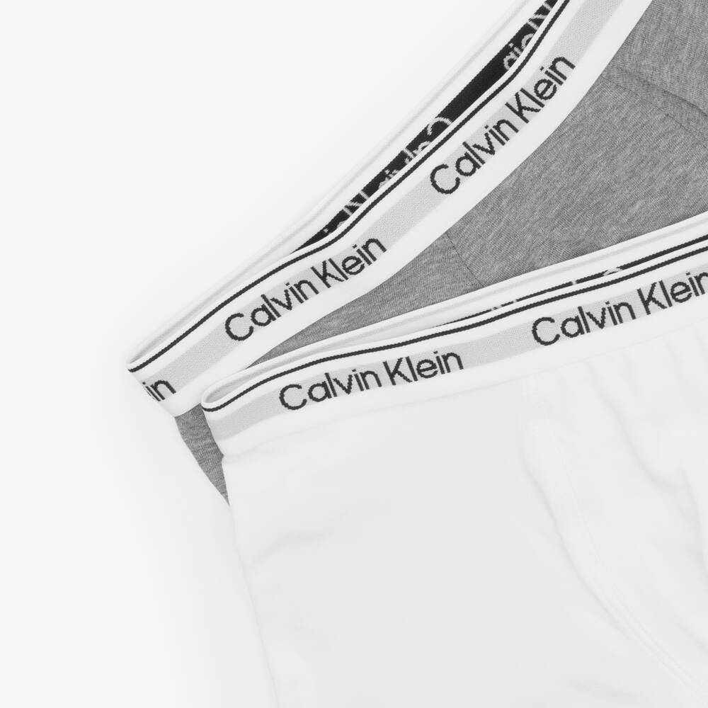 Calvin Klein-Boys Grey & White Cotton Boxer Shorts (2 Pack) | Childrensalon