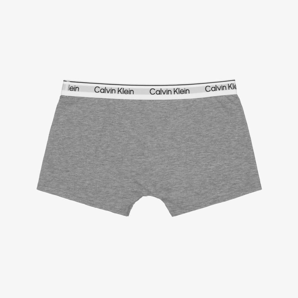 Calvin Klein-Boys Grey & White Cotton Boxer Shorts (2 Pack) | Childrensalon