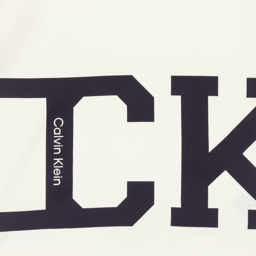 Calvin Klein-Boys Ivory Cotton Bold Face Logo T-Shirt | Childrensalon