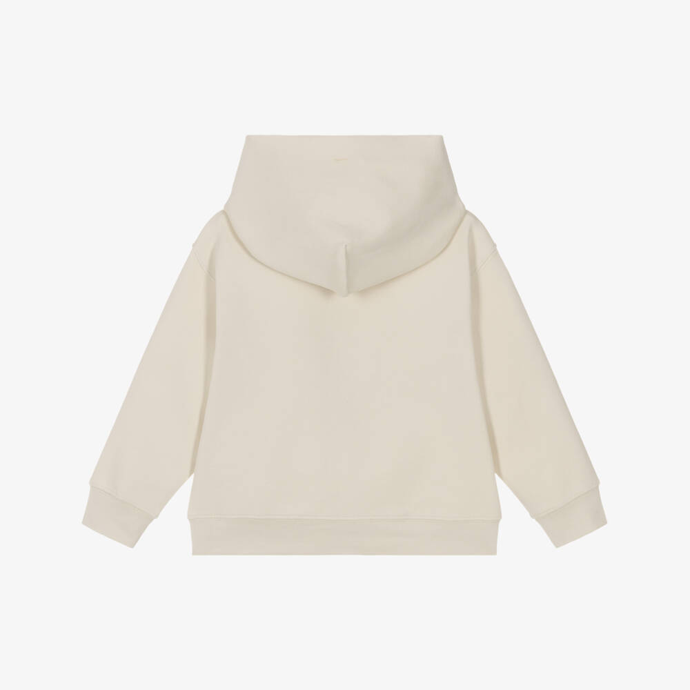 Calvin Klein-Boys Ivory Cotton Hoodie with Grey Monogram Logo | Childrensalon