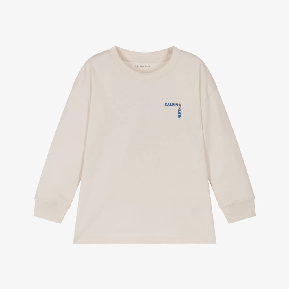 Calvin Klein-Boys Ivory Cotton Top with Right Angle Star Logo | Childrensalon